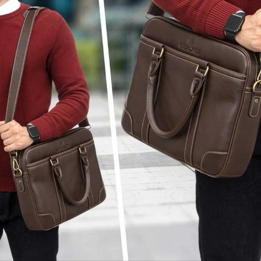 NWT Luxurro Laptop Messenger Sleek & Slim Smooth Leather Computer Bag